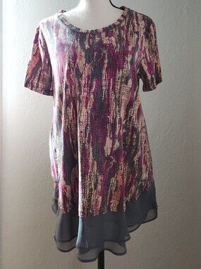 LOGO Lori Goldstein Whimsical Short Sleeved Tunic Top Womens Size Medium